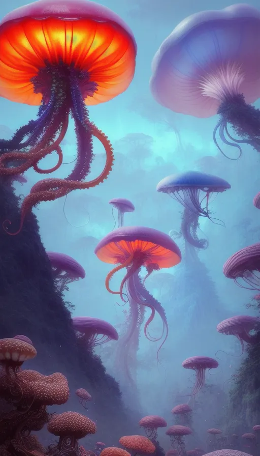 Otherworldly jellyfish forest - Free AI Photo Generator - starryai