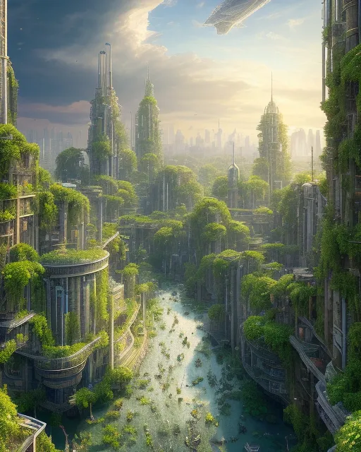 Solarpunk  City, Fantasy landscape, Eco city