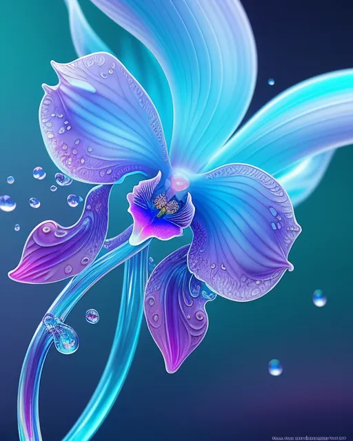 A neon blue orchid, amazingly fluid, - AI Photo Generator - starryai