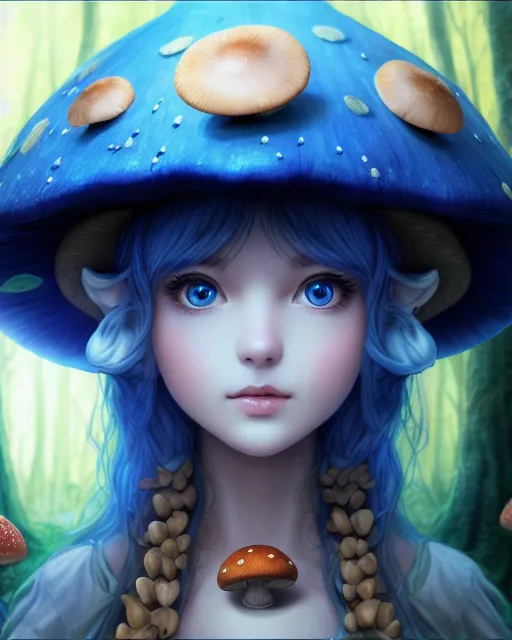 fantasy (mushroom girl), forest, (8k), beautiful, - starryai