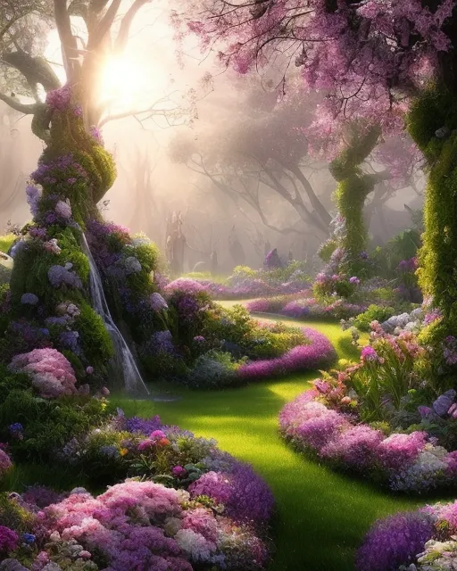 A beautiful mystical garden pink trees - AI Photo Generator - starryai