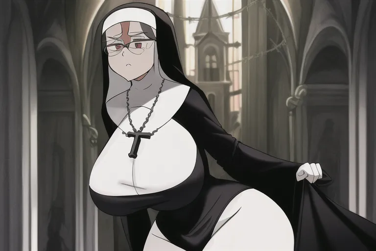 Tall Nun, scary, thick hips, large her - AI Photo Generator - starryai