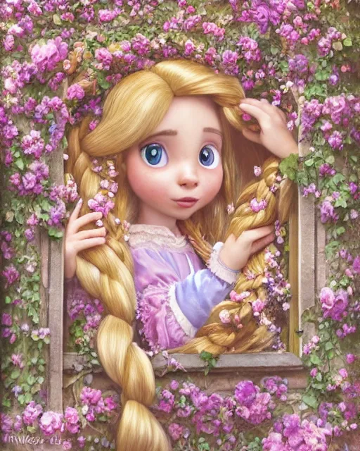 Rapunzel looking out her castle - Free AI Photo Generator - starryai