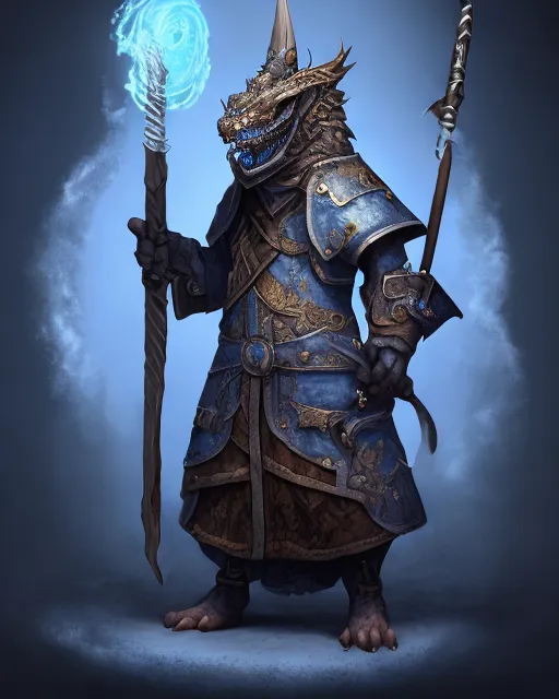 Blue Dragonborn Wizard - Free AI Photo Generator - starryai