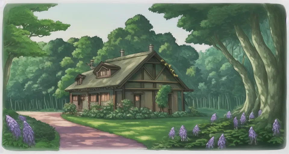 Cozy Cabin in The Woods Anime Style