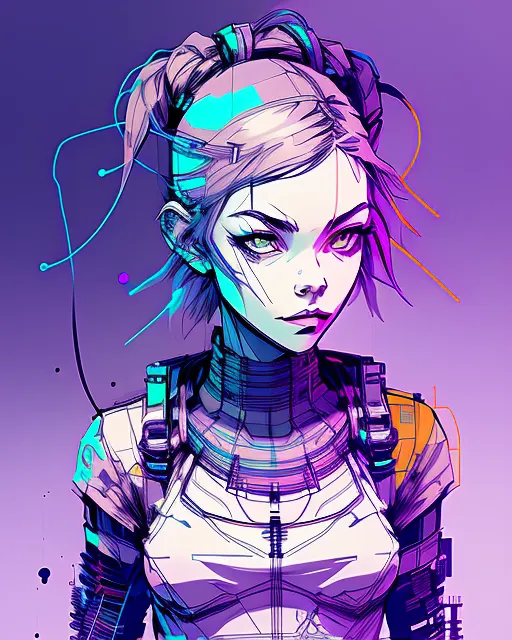 Space girl working at a neon desk, anime character,  detailed,  vibrant,  anime face,  sharp focus,  character design,  wlop,  artgerm,  kuvshinov,  character design,  unreal engine