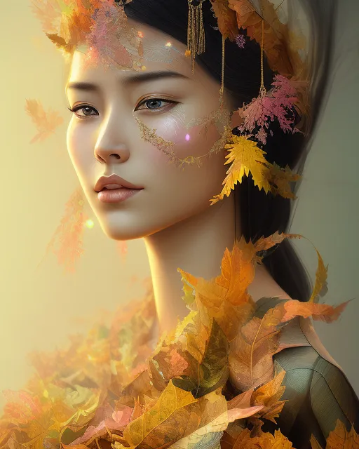 portrait of beautiful asian girl, digital art, highly