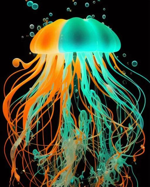 Bioluminescent Jellyfish, Paint - Free AI Photo Generator - starryai