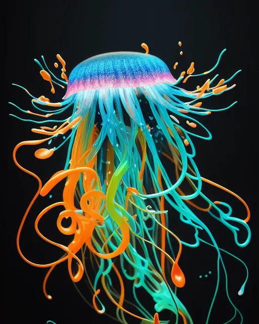 Bioluminescent Jellyfish, Paint - Free AI Photo Generator - starryai