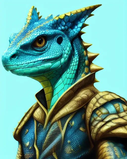 Lizardfolk, Aqua skin tone, yellow no - AI Photo Generator - starryai