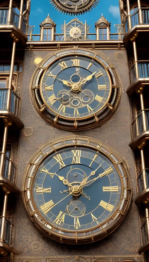 Clock Ray Building Amazing detail steampunk clocks, - Free AI Photo Generator - starryai