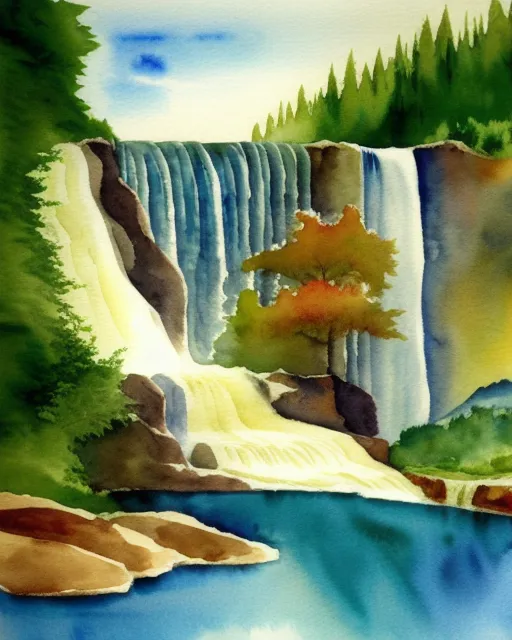 Finger lakes waterfall, watercolor, realism, surrealism