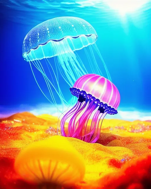 A happy friendly jellyfish, view, - Free AI Photo Generator - starryai