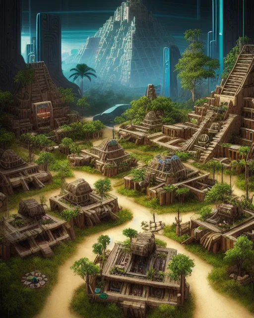 Futuristic Inca Futuristic Cyberpunk Forest Inca - Free AI Photo Generator - starryai