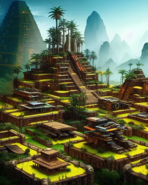 Futuristic Inca Futuristic Cyberpunk Forest Inca - Free AI Photo Generator - starryai