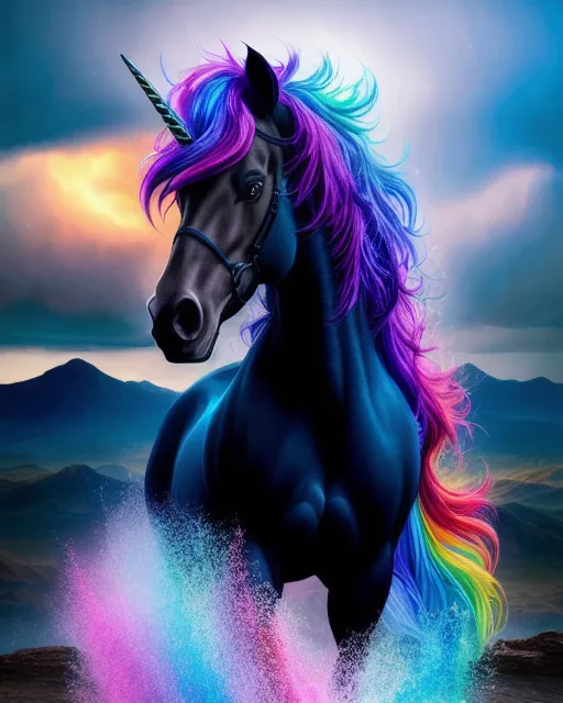 Dark Rainbow Unicorn - AI Photo Generator - starryai
