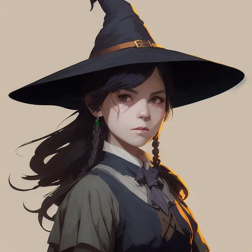 rugged girl witch wearing magic school uniform, large wide - brimmed witch hat, cinematic, elaborate, elegant, masterpiece, illustration, digital painting, concept art, trending on artstation, pixiv, art by ruan jia and hong soonsang and wlop and artgerm and greg rutkowski and alphonse mucha