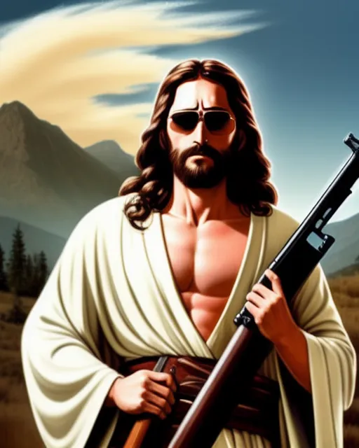 Jesus wearing sunglasses his robe wind AI Photo Generator starryai