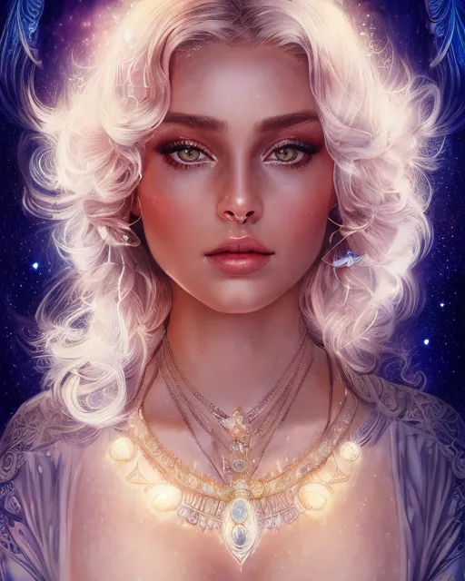 Woman with glowing Full Moon pendant on her chest Art Print by Awen Fine  Art Prints - Fine Art America
