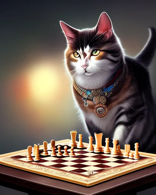 Cat Playing Chess, AI Generated Art Print for Sale by JacobJGuzman