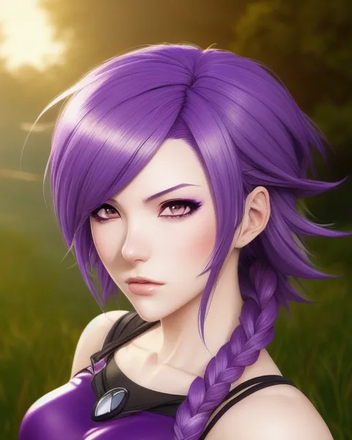 AI Image Generator: Anime boy with purple hair, purple eyes, light skin