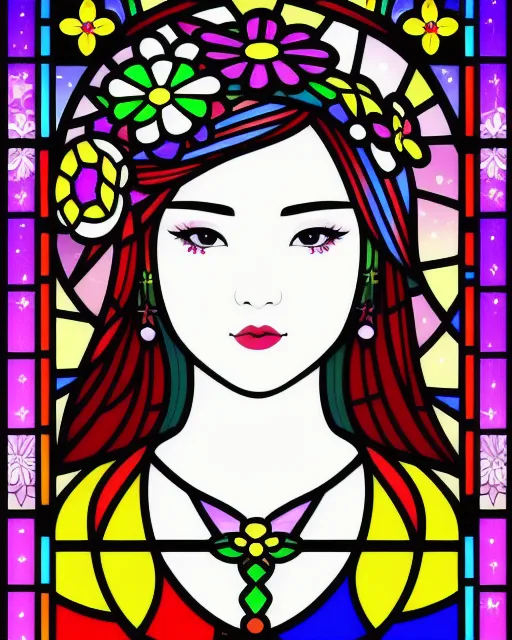 Stained glass window beautiful , - Free AI Photo Generator - starryai