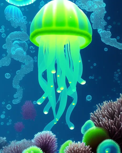 Glowing jellyfish under water. - Free AI Photo Generator - starryai