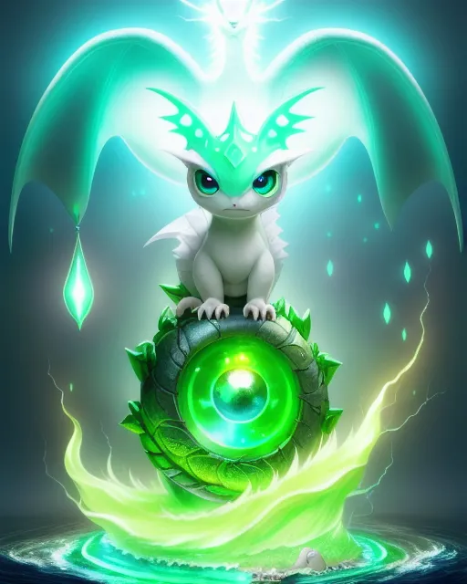 A cute baby white green dragon - Free AI Photo Generator - starryai
