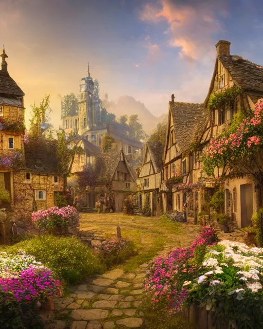 A town no a tiny medieval village - Free AI Photo Generator - starryai