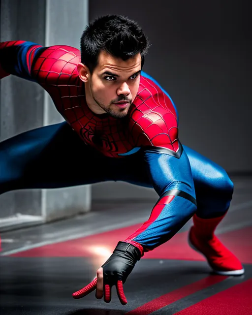 Actor Taylor Lautner as Spiderman, perfect face, - starryai