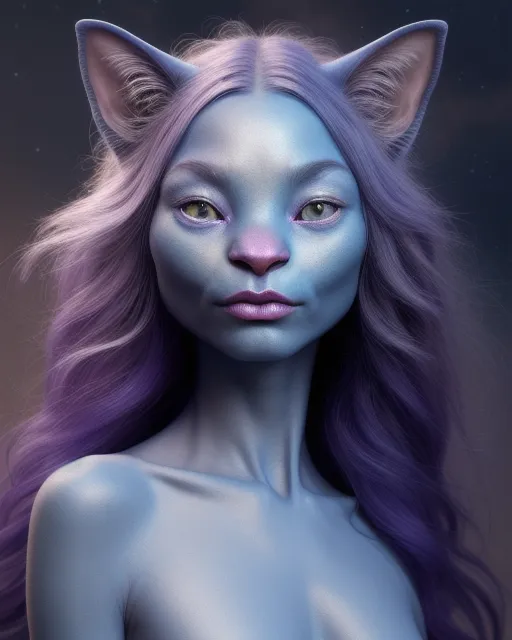 A Blue Skinned Nude Feline Alien Blue Ai Photo Generator Starryai