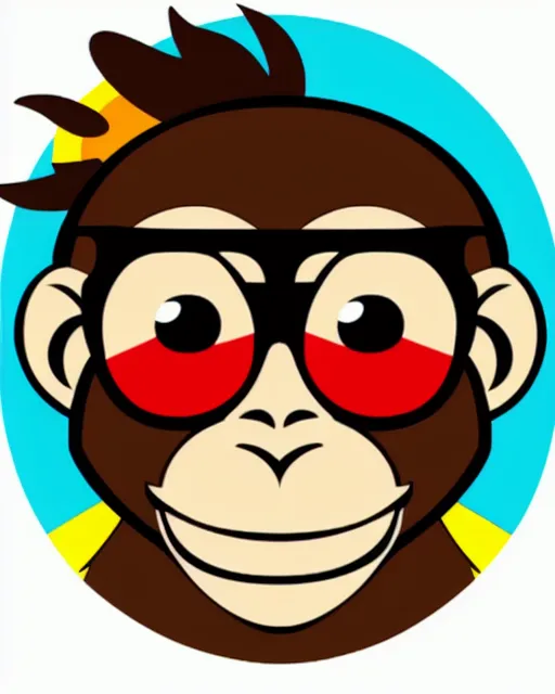 monkey head shot, cartoon, with sun glasses, sticker art