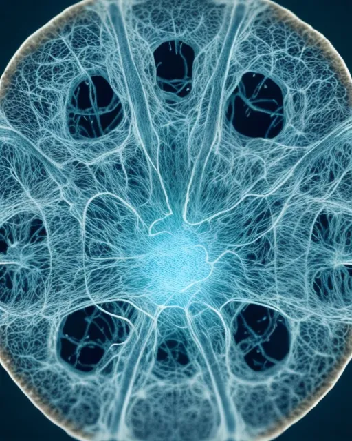 A cross section of a biological human brain cell. Point of view is from inside the cell. Extreme detail. Scientific accuracy. Studio lighting. Cinematic. 