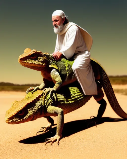 Man Riding A Lizard Holy man riding a lizard - Free AI Photo Generator - starryai