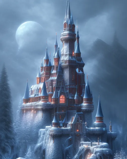 A castle made from ice a flowing water - AI Photo Generator - starryai