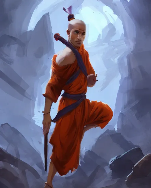 My Hero Academia Anime Style, Dungeons and Dragons Character Portrait ;  Asian Monk Male, human male, Asian Clothes, hair in a loose bun, sle... -  AI Generated Artwork - NightCafe Creator