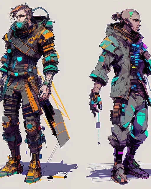 Two futuristic space pirates in super advanced ceramic battle suits