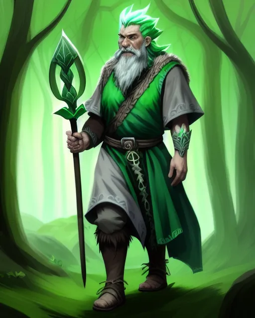 dwarven druid green hair green grey - AI Photo Generator - starryai