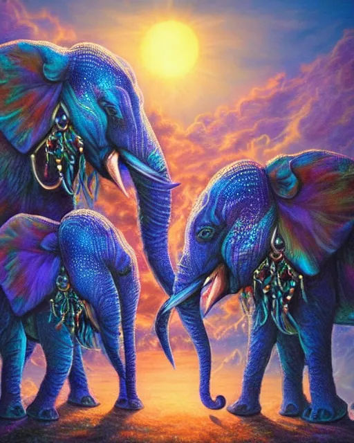 mysterious blue elephants beaded front - AI Photo Generator - starryai