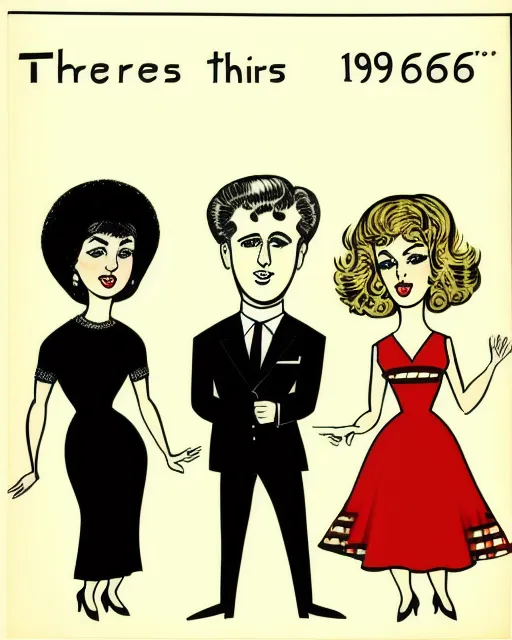 Three famous musicians drawn Hirschfield style, 1960’s