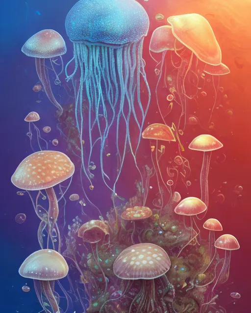 Jellyfish, mushroom - Free AI Photo Generator - starryai