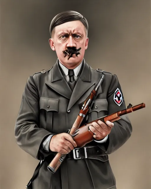 Adolf Hitler holding a rocket launcher