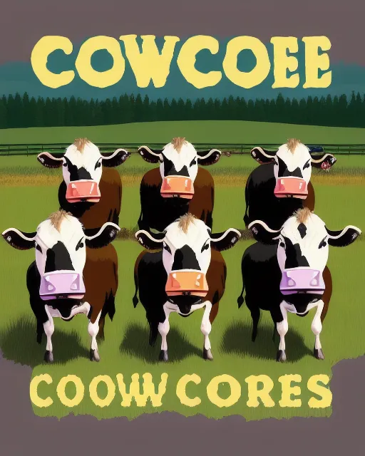 Cowcore band of Cows playing Cowbells, album cover