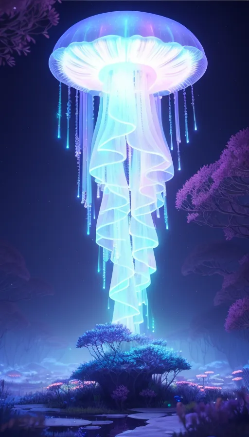 landscape magical glowing jellyfish at - AI Photo Generator - starryai