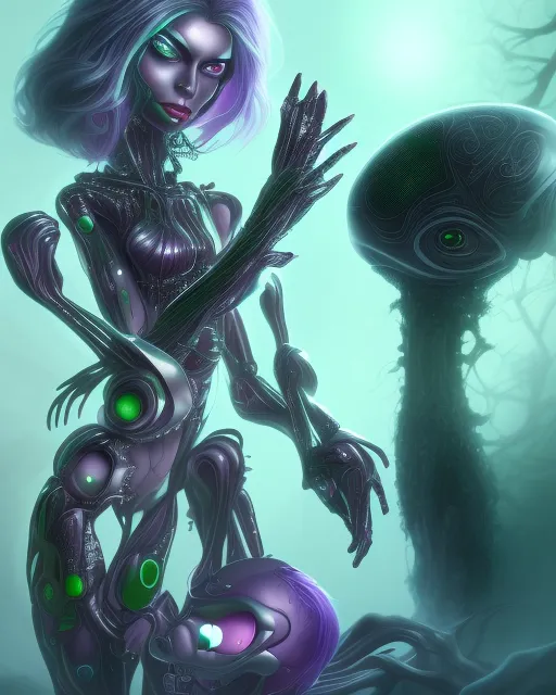 humanoid alien female pink eyes - Free AI Photo Generator - starryai