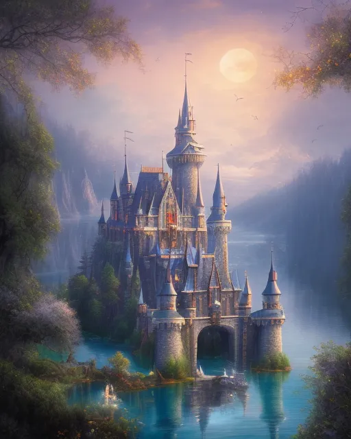 magic castle on lake (second image) - AI Photo Generator - starryai