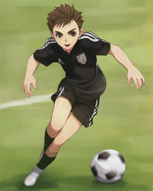 boy  with short brown hair playing soccer