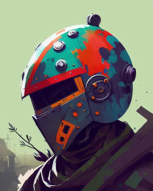 a colorful photo of a robot ninja mask helmet borderland, by Ismail Inceoglu, detailed vegetation, digital painting, digital drawing, detailed painting, a detailed digital painting, gothic art
