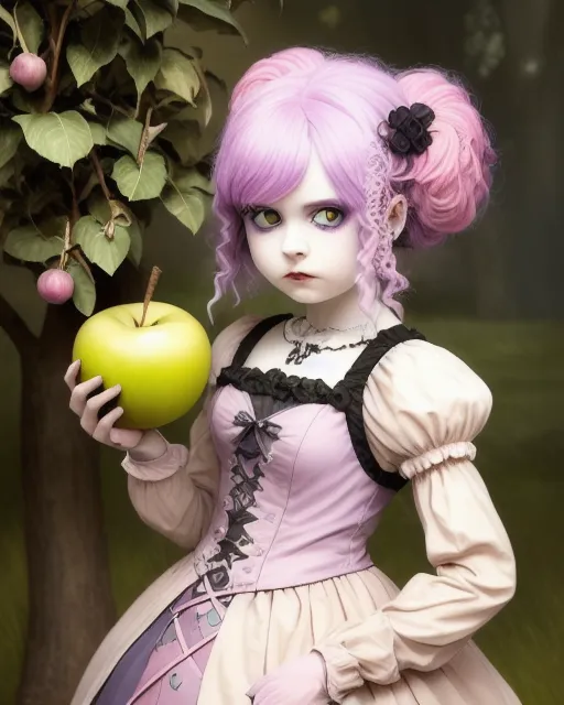 Pastel Goth Snow White clutching a Poison Apple 
