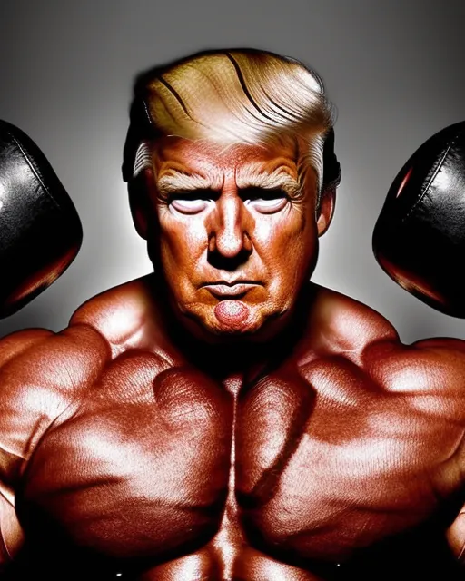 insanely buff donald trump working out - AI Photo Generator - starryai